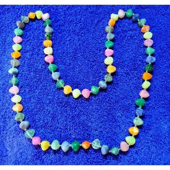 Handmade Jewelry - Multicolor Natural Stone Beaded Necklace With Polished Gemstones & Silver Accent